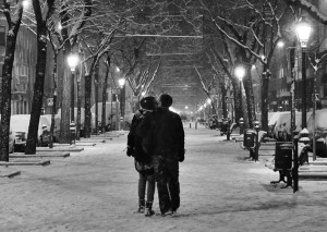 CoupleOnSnowyStreet